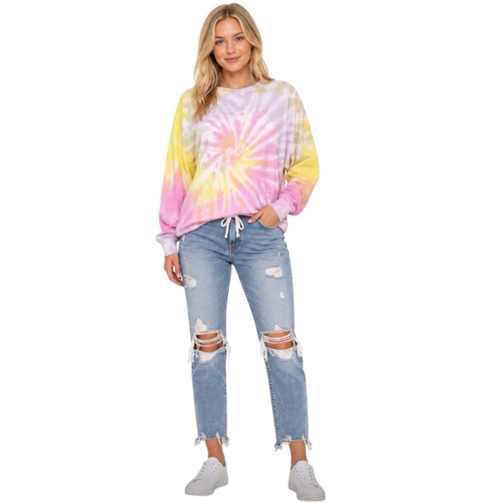 Dreamsicle Tie Dye Crewneck Drawstring Waist Oversized Sweatshirt Size Small
